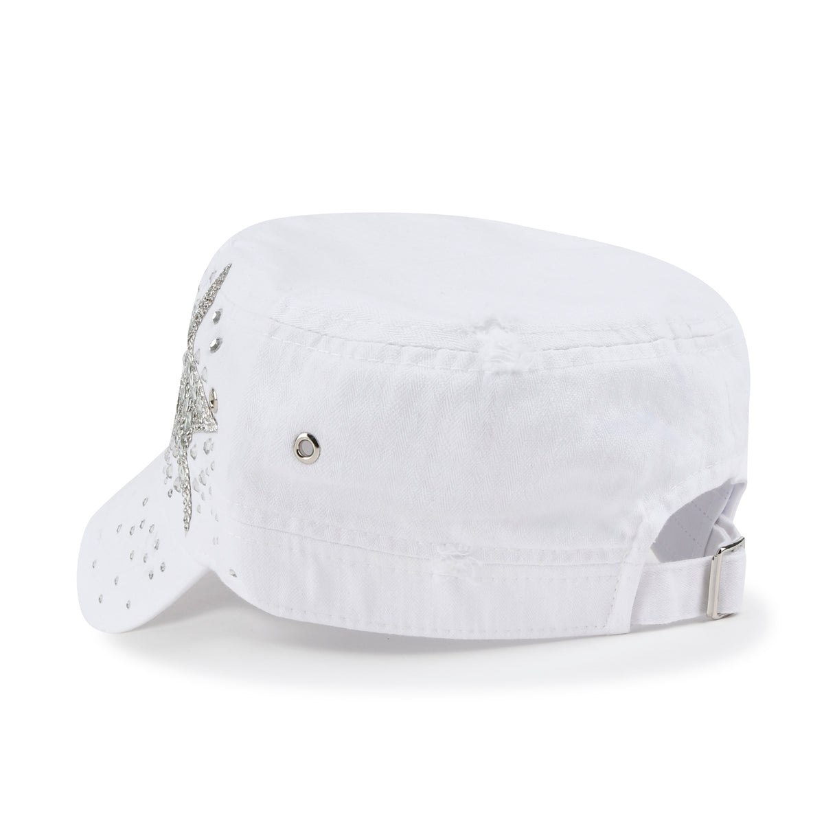 ililily Vintage Distressed Cotton Army Hat Star Shape Rhinestone Cadet Cap