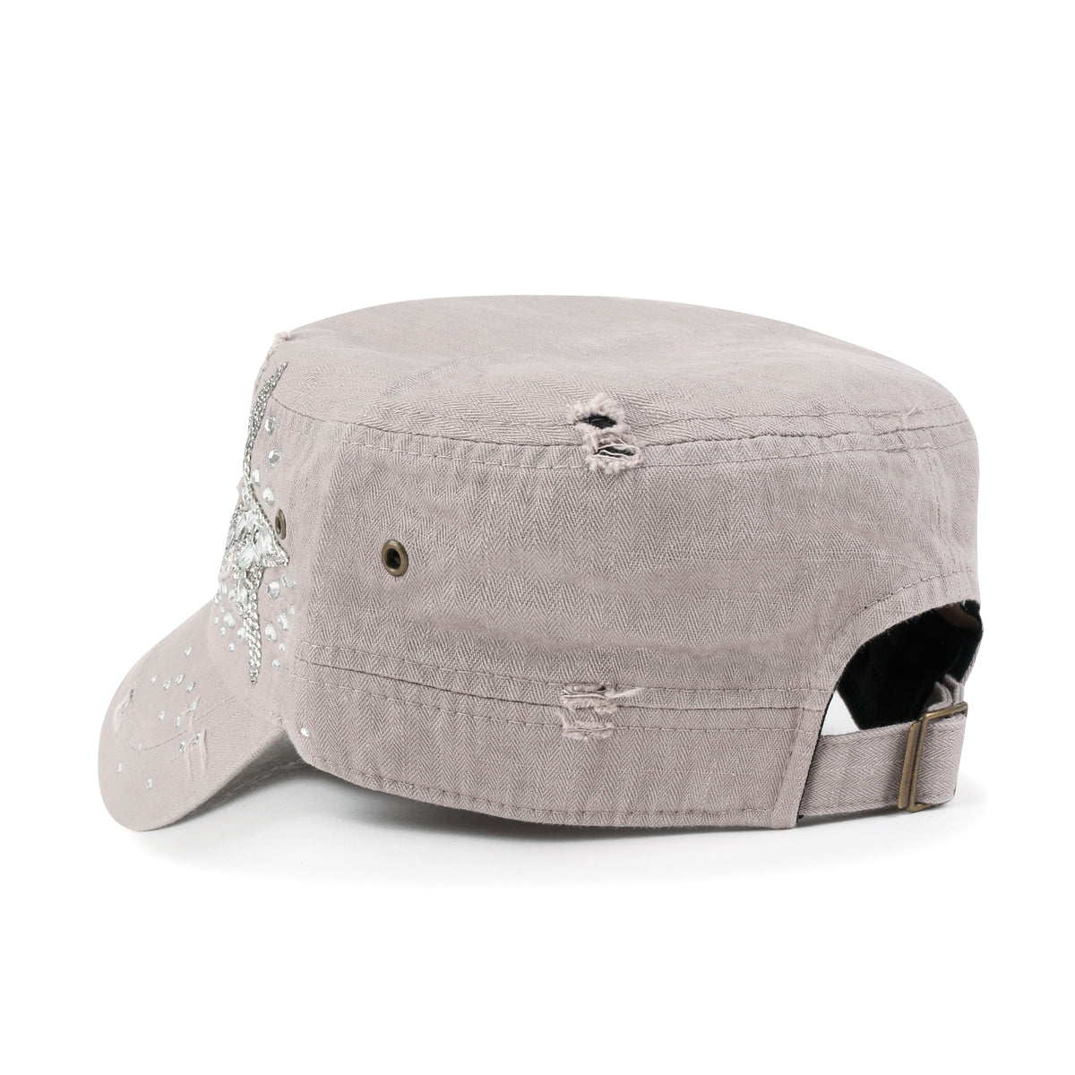 ililily Vintage Distressed Cotton Army Hat Star Shape Rhinestone Cadet Cap