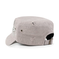 ililily Vintage Distressed Cotton Army Hat Star Shape Rhinestone Cadet Cap