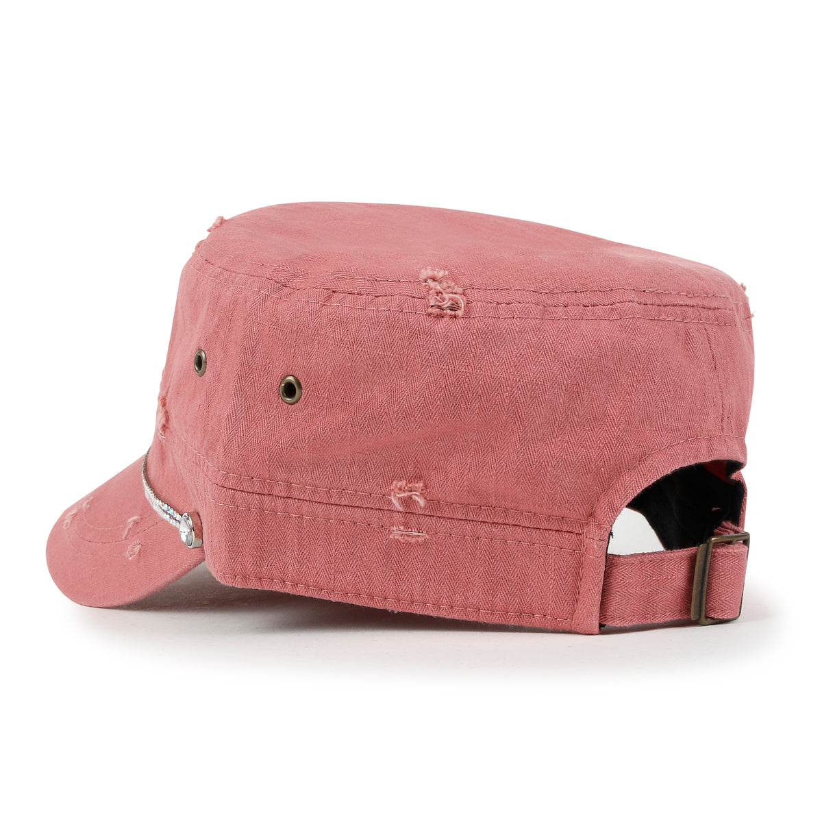 ililily Vintage Distressed Rhineston Lined Cadet Cap Cotton Army Hat