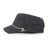 ililily Vintage Distressed Rhineston Lined Cadet Cap Cotton Army Hat