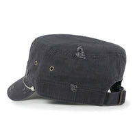 ililily Vintage Distressed Rhineston Lined Cadet Cap Cotton Army Hat
