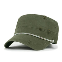 ililily Vintage Distressed Rhineston Lined Cadet Cap Cotton Army Hat