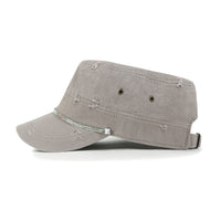 ililily Vintage Distressed Rhineston Lined Cadet Cap Cotton Army Hat
