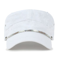 ililily Vintage Distressed Rhineston Lined Cadet Cap Cotton Army Hat