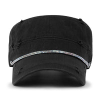 ililily Vintage Distressed Rhineston Lined Cadet Cap Cotton Army Hat