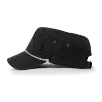 ililily Vintage Distressed Rhineston Lined Cadet Cap Cotton Army Hat