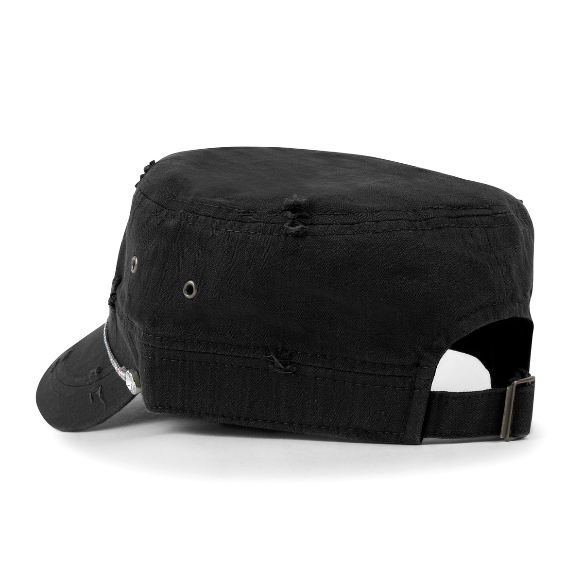 ililily Vintage Distressed Rhineston Lined Cadet Cap Cotton Army Hat
