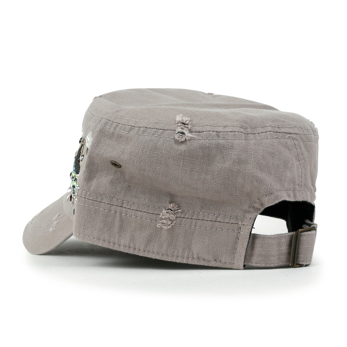 ililily Vintage Distressed Star Spangle Cotton Army Hat Rhinestone Cadet Cap