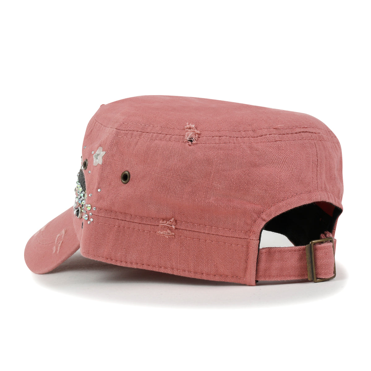 ililily Vintage Distressed Star Spangle Cotton Army Hat Rhinestone Cadet Cap