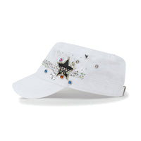 ililily Vintage Distressed Star Spangle Cotton Army Hat Rhinestone Cadet Cap