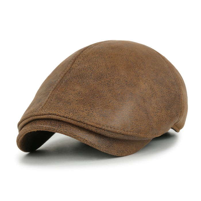 ililily Faux Leather Flat Cap Vintage Cabbie Hat Gatsby Ivy Irish Hunting Newsboy Stretch-fit