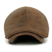 ililily Faux Leather Flat Cap Vintage Cabbie Hat Gatsby Ivy Irish Hunting Newsboy Stretch-fit